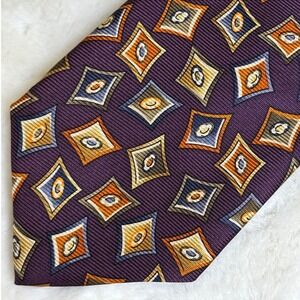Paul Stuart Mens Silk Tie Purple Geometric Whimsical Diamond Handmade USA